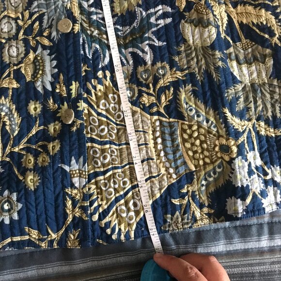 Blue Quilted Cotton Jacket with Peacock and Flower Pattern - Picture 3 of 3